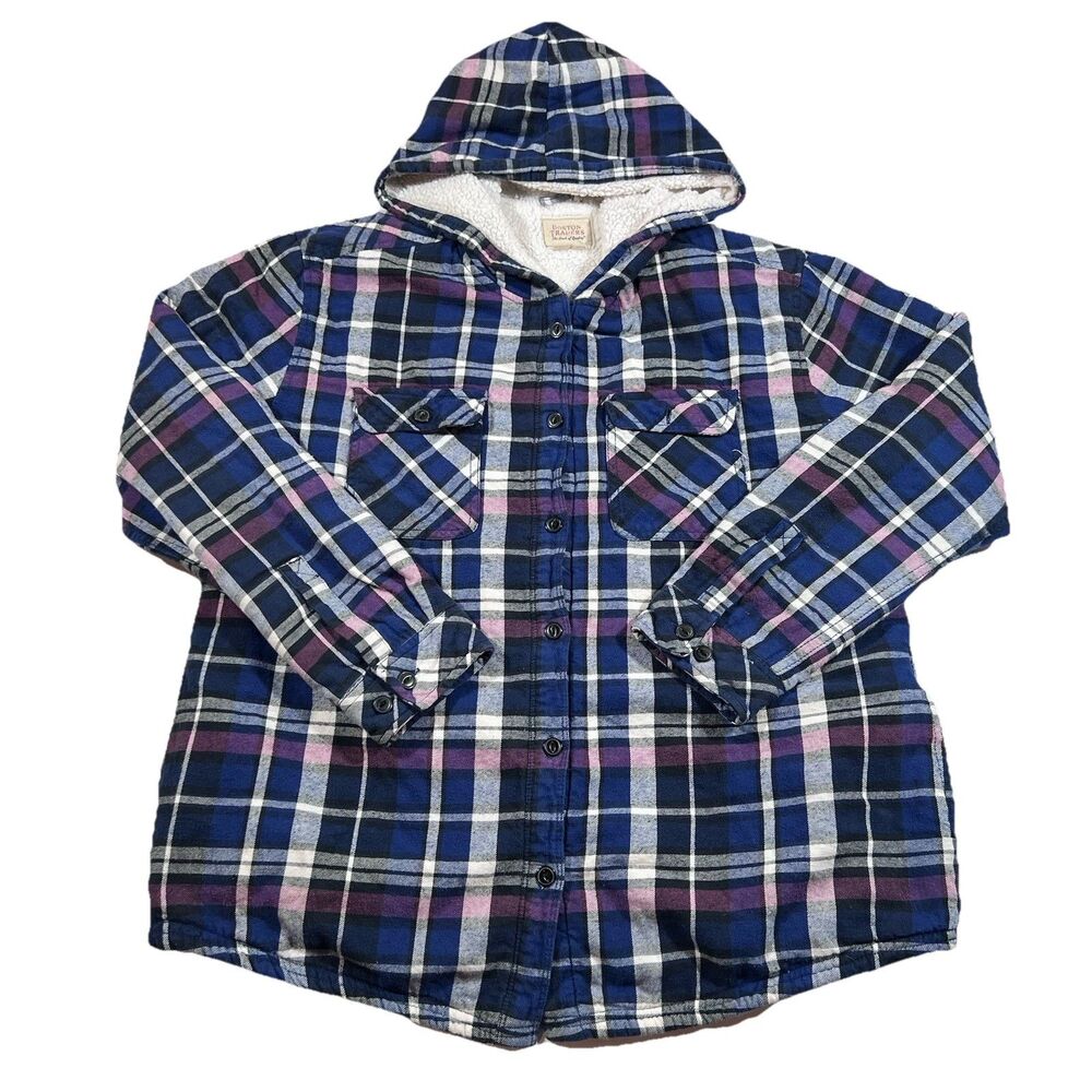 Boston Traders Tartan Plaid Shepra Lined Hooded Shirt Jacket Shacket Women's XL